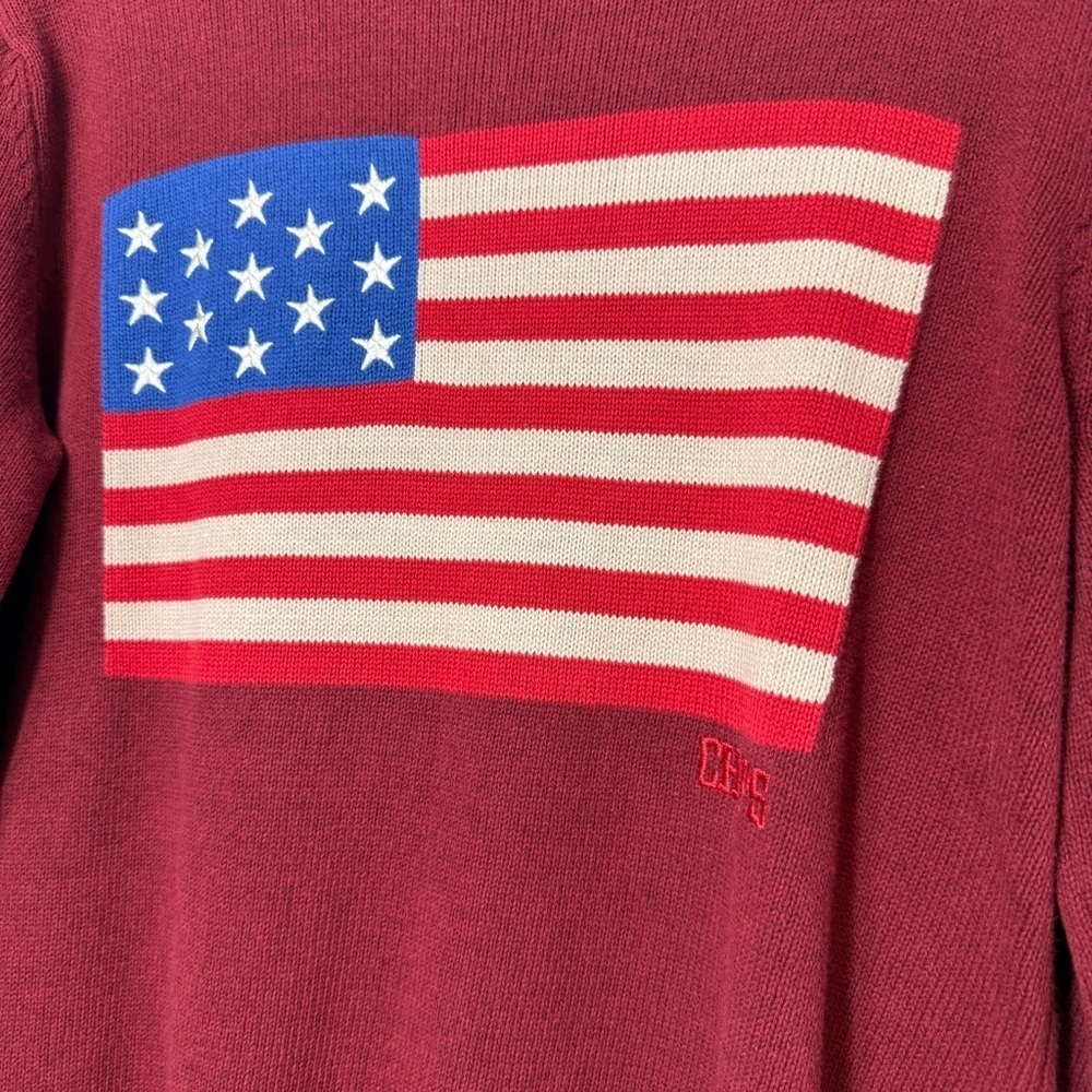 NWT Chaps Burgundy Red Heritage American Flag Knit Crewneck Sweater - Picture 4 of 5
